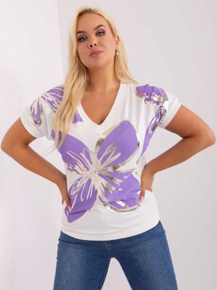 Bílé triko se světle fialovým květinovým potiskem