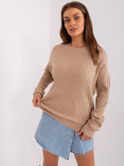 Béžový vzorovaný svetr SARA (Velikost ONE SIZE)