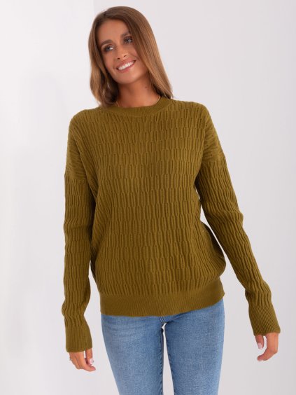 Khaki vzorovaný svetr SARA (Velikost ONE SIZE)