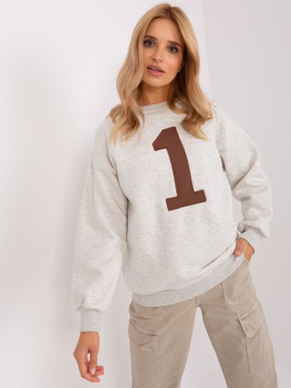 Světle šedá mikina bez kapuce s číslicí