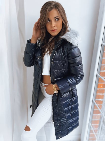 Tmavě modrá lesklá delší bunda DORTANO