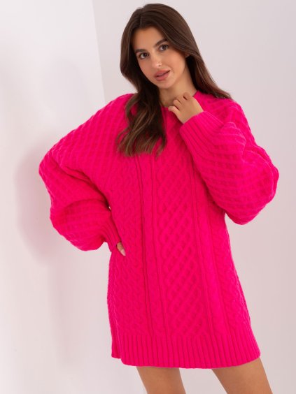 Tmavě růžové pletené šaty (Velikost ONE SIZE)