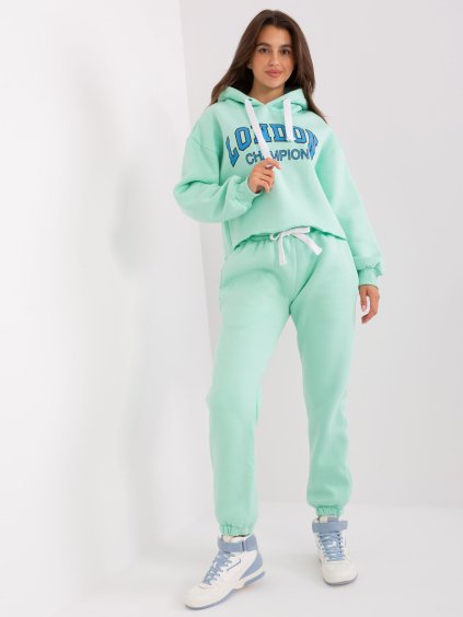 Mintová teplákovka Laraina s modrým nápisem "London" (Velikost ONE SIZE)