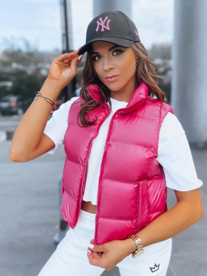 Tmavě růžová krátká prošívaná vesta RASBERRY BUSH