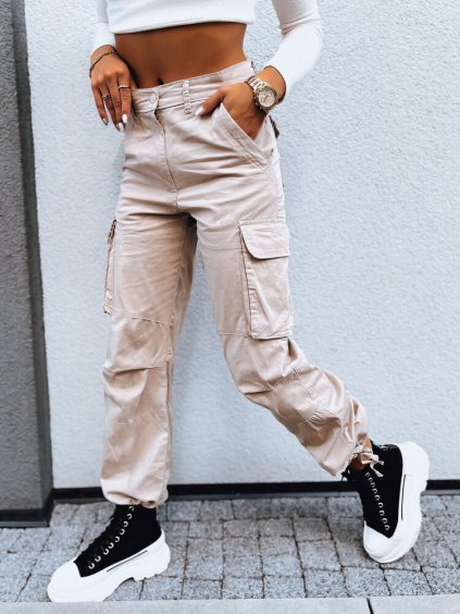 Světle béžové cargo kalhoty se stahováním SHIMMERING