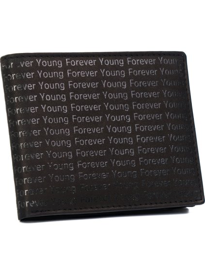 Forever Young Černá kožená peněženka zdobená ražbou s monogramem F016