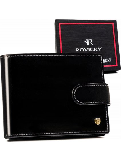 Rovicky Černá kožená peněženka s prošíváním L211