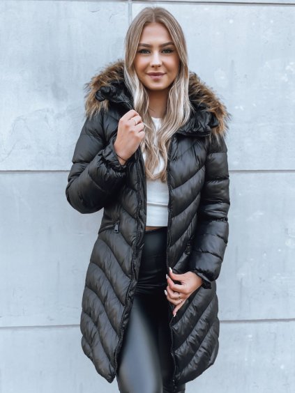 Černý delší prošívaný kabát GLAMOUR FUSION