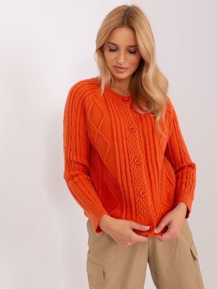 Oranžový vzorovaný svetr na knoflíky (Velikost ONE SIZE)