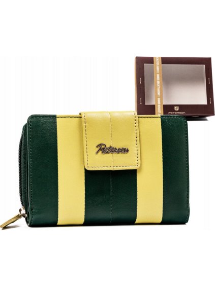 Peterson Tmavě zeleno - žlutá střední kožená peněženka Y441