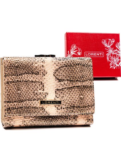 Lorenti Růžová malá kožená peněženka z imitace hadí kůže S260