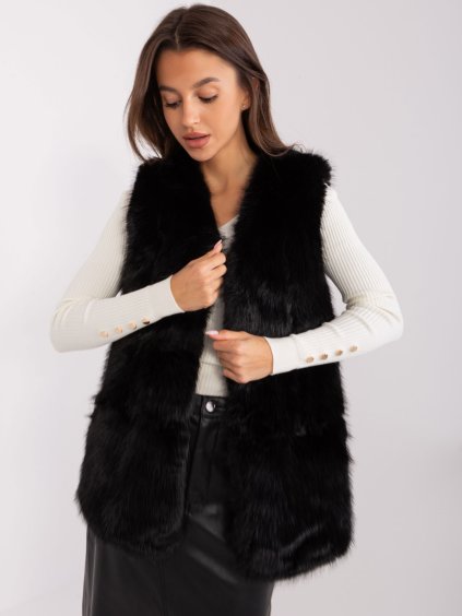 Černá chlupatá kožíšková vesta (Velikost 2XL/3XL)