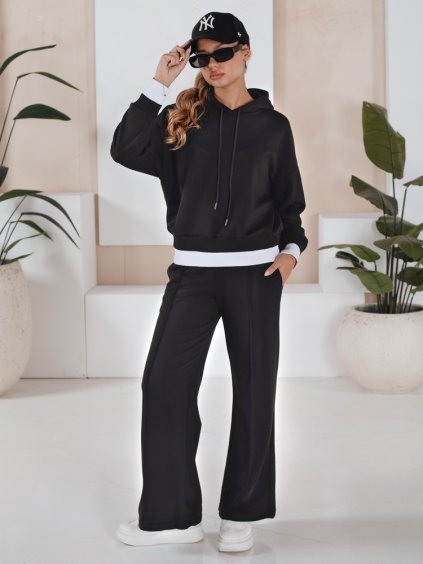 Černá tepláková souprava se širokými nohavicemi SANELIS