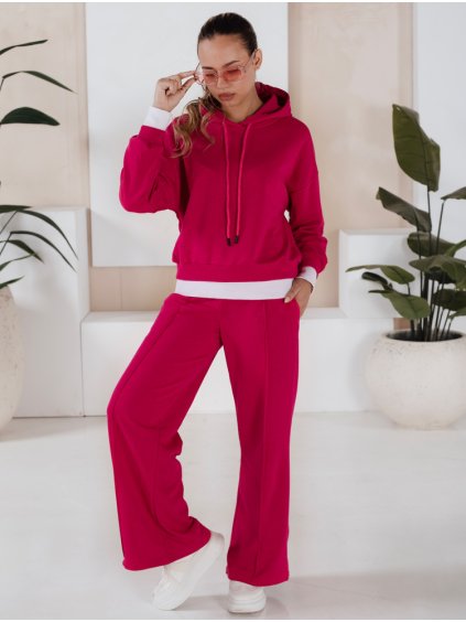 Tmavě růžová tepláková souprava se širokými nohavicemi SANELIS