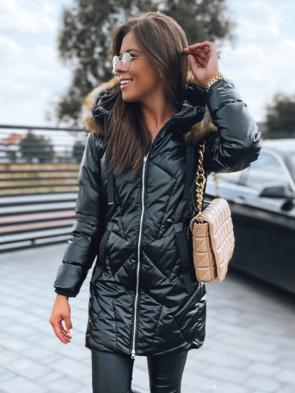 Černá lesklá dlouhá bunda ROYAL