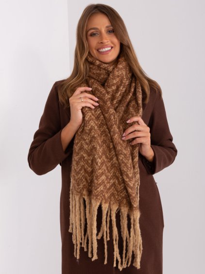 Camel vzorovaná šála s třásněmi (Velikost ONE SIZE)