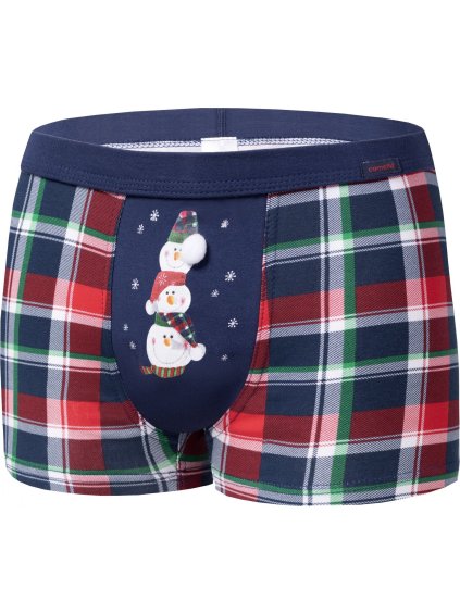 Tmavě modré kárované vánoční boxerky - Sněhulák