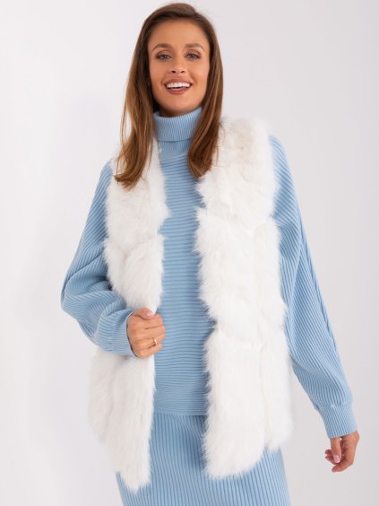 Bílá kožešinová vesta s kapsami (Velikost L/XL)