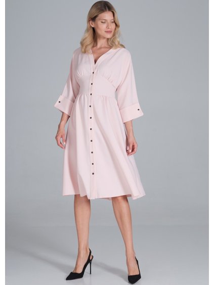 (Vel. XL) Světle růžové retro šaty s knoflíky