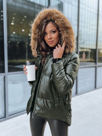 Tmavě zelená lesklá zimní bunda SPARKLE