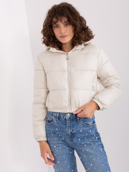 Světle béžová zimní prošívaná crop bunda