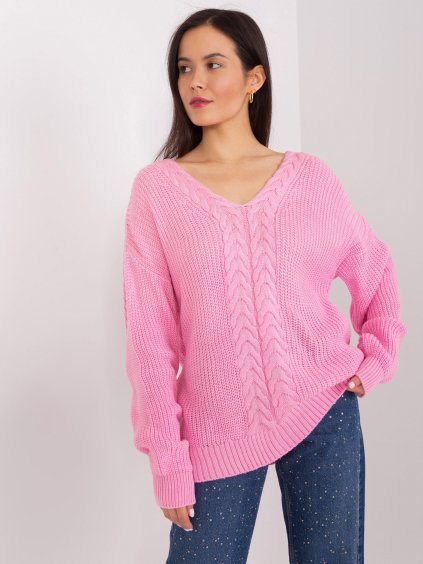 Pudrový svetr s výstřihem do V