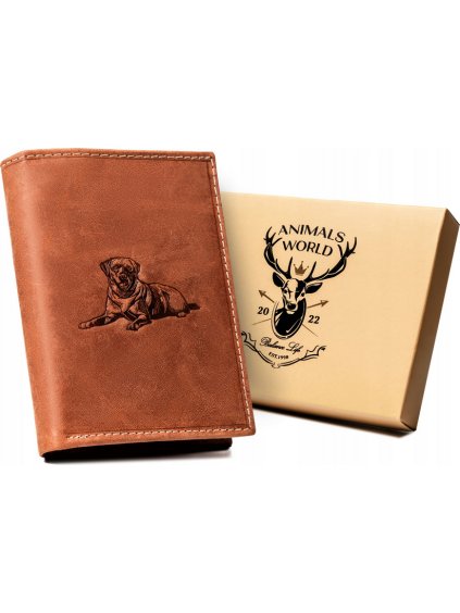 Always Wild Hnědá kožená peněženka s ražbou psa A153