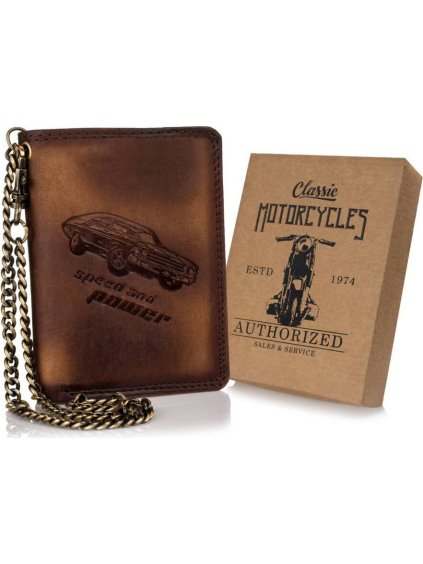 Hnědá kožená pánská peněženka Speed and power D011