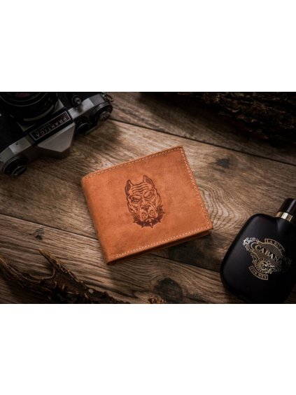 Always Wild Světle hnědá kožená peněženka s ražbou psa A158