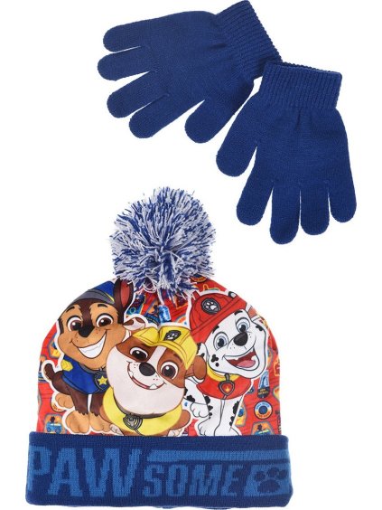 Paw Patrol oranžovo-modrá sada čepice a rukavic