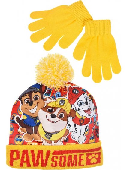 PAW PATROL ŽLUTO-ORANŽOVÁ SADA ČEPICE A RUKAVIC