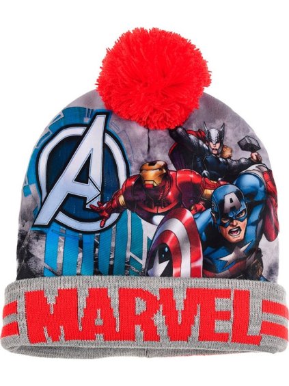 Marvel warm Avengers červeno-šedá chlapecká čepice s bambulí