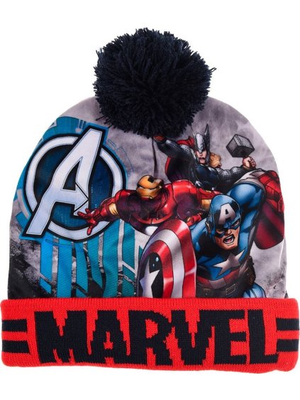 Marvel warm Avengers červeno-černá chlapecká čepice s bambulí