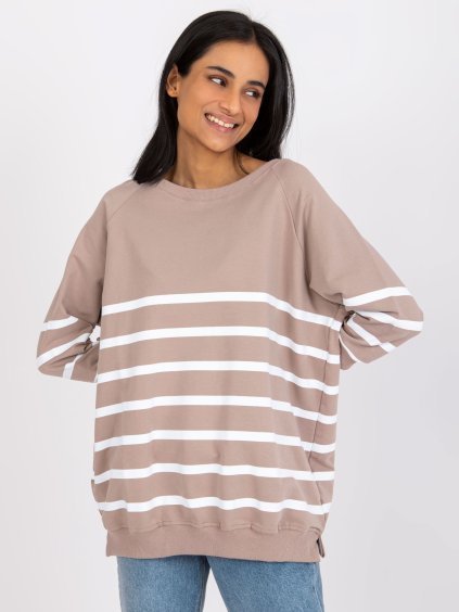 (Vel. L/XL) Béžové oversize pruhované tričko