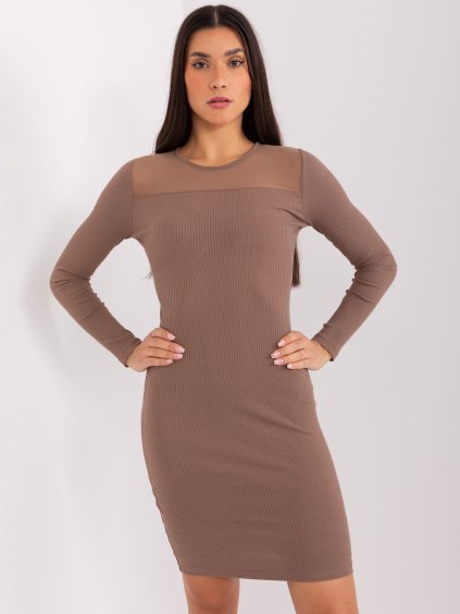 Hnědé žebrované mini šaty