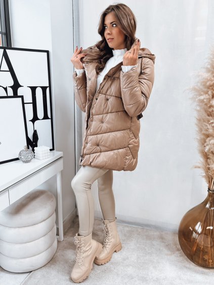 Tmavě béžová prošívaná bunda s ozdobnou kapsičkou BLOOM