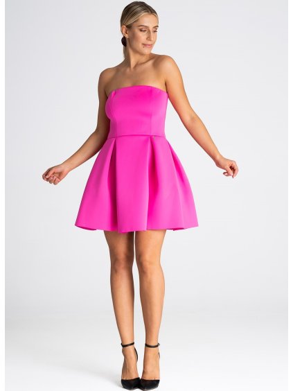 Tmavě růžové mini šaty bez ramínek