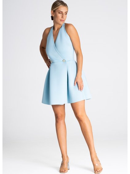 Světle modré mini šaty s rozšířenou sukní