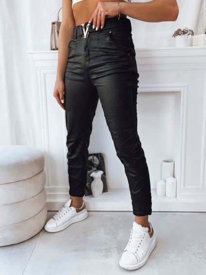 Černé koženkové kalhoty se sponou VIOLA