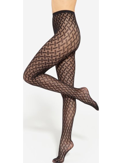 Černé silonky s geometrickým vzorem Gatta Runway (Velikost XS/S, Barva černá)