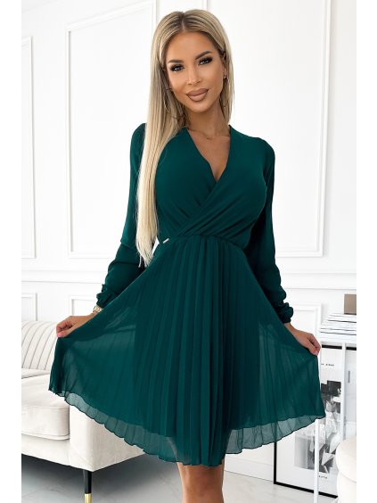 Tmavě zelené šifónové šaty CAMILLA (Velikost XS)