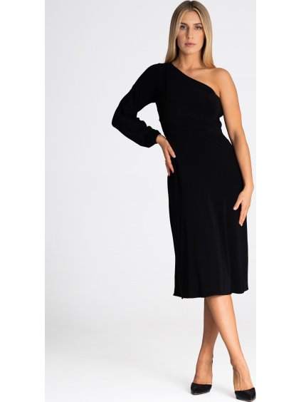 Černé midi šaty s jedním rukávem