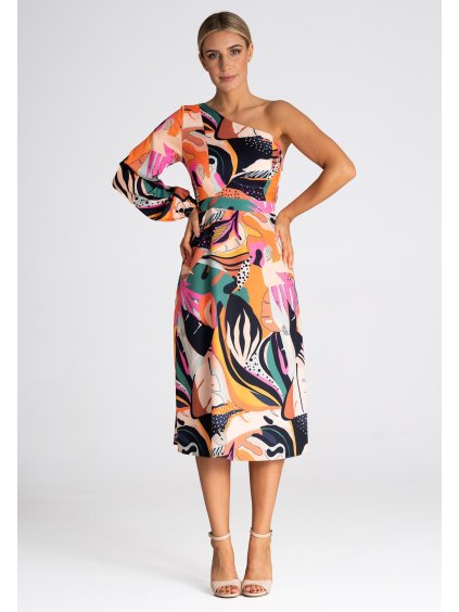 Barevné vzorované midi šaty s jedním rukávem
