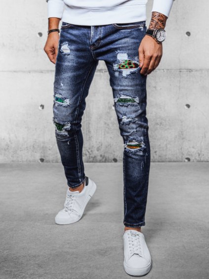 Tmavě modré džíny s oděrkami