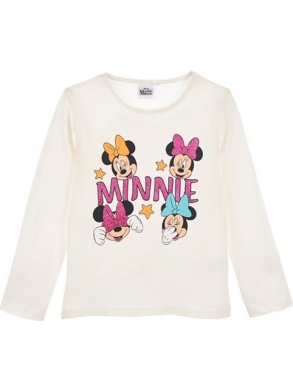 Smetanové dívčí tričko Minnie Mouse s třpytivým potiskem (Velikost 98)