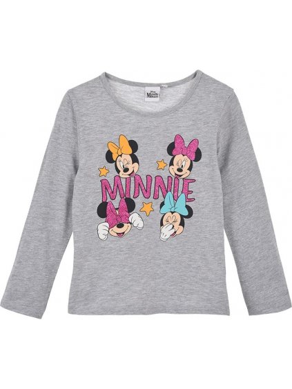 ŠEDÉ DÍVČÍ TRIČKO MINNIE MOUSE S TŘPYTIVÝM POTISKEM