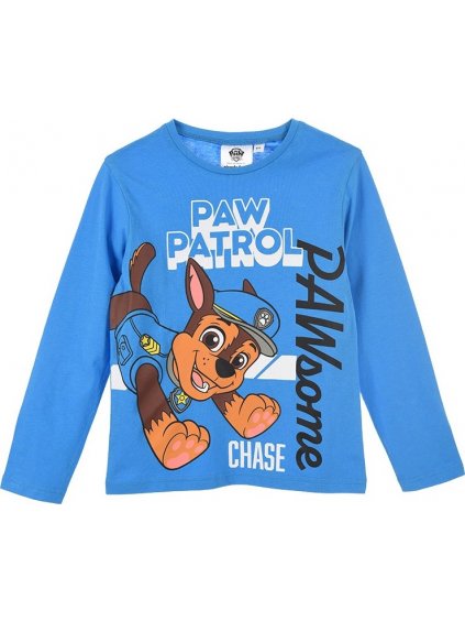 MODRÉ CHLAPECKÉ TRIČKO PAW PATROL - CHASE S DLOUHÝM RUKÁVEM