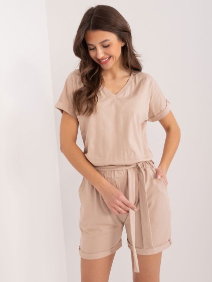 Béžový kraťasový overal s páskem (Velikost ONE SIZE)
