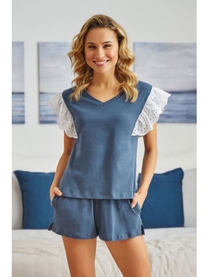 Doctor Nap tmavě modré krátké pyžamo s krajkou