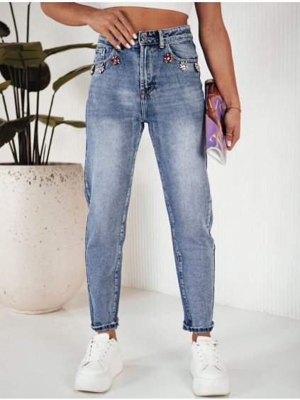 Modré bavlněné džíny s aplikací MOM